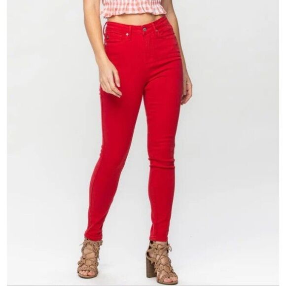 Judy Blue Red Skinny Jeans High Rise Tummy Control Stretch Denim Pants Ankle 28 - Picture 16 of 16